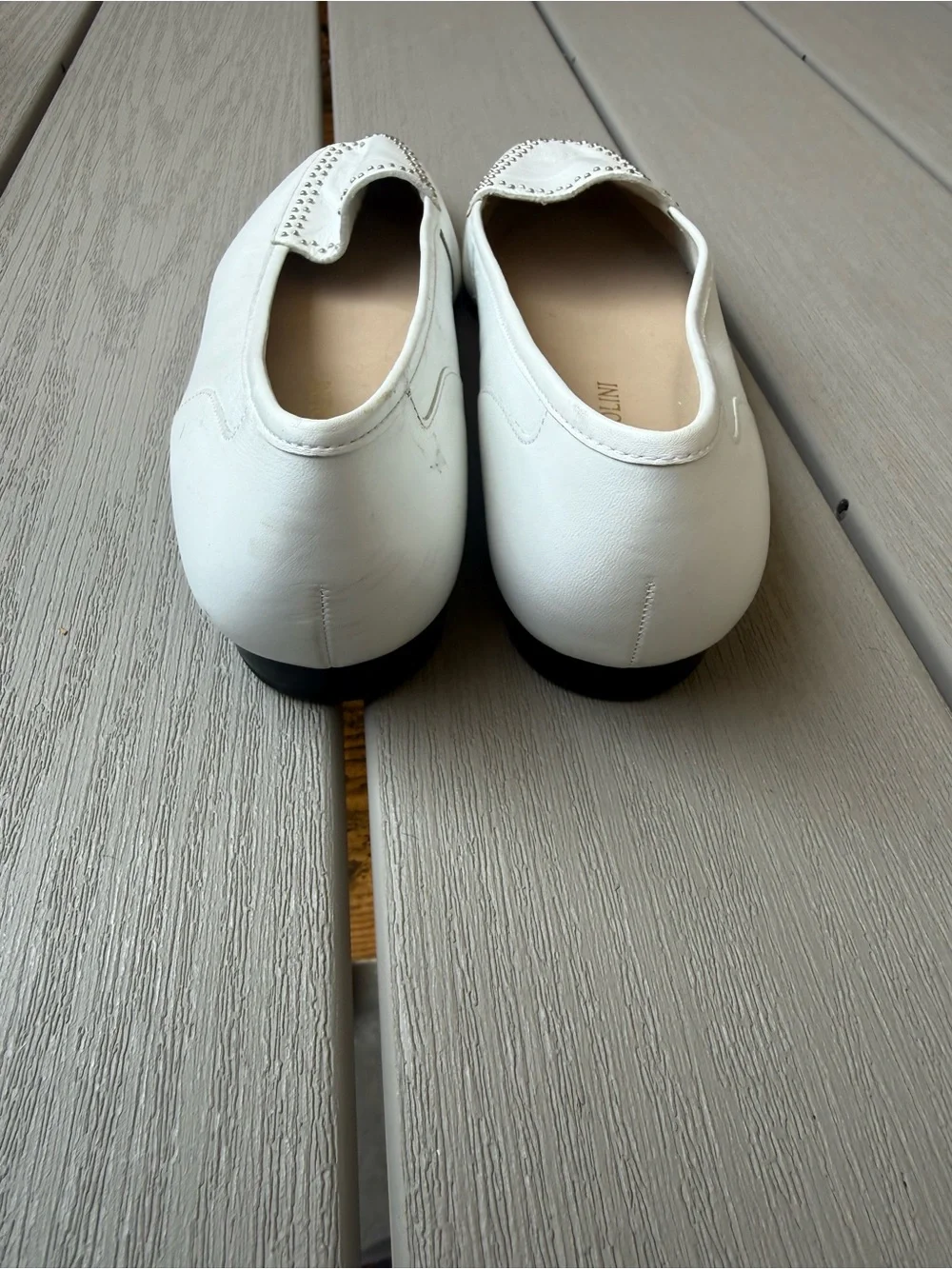 Enzo Angiolini Marusso White Leather Studded Loafers Women’s 10.5M
